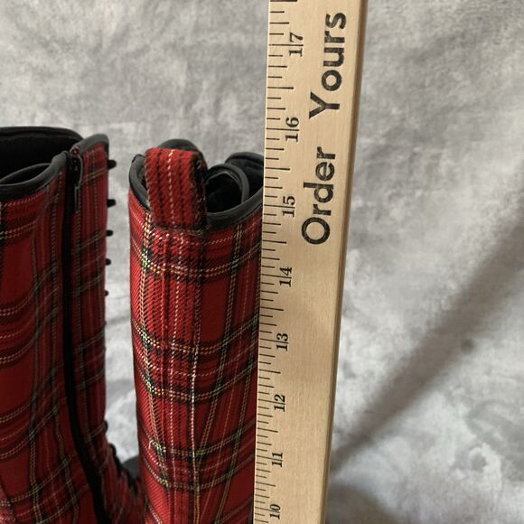 Demonia Women's 3.5" Platform Boots Size 7 Scene 100 Red Tartan Plaid 15” Tall - Picture 15 of 16